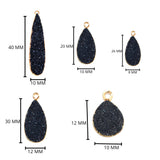 Black druzy natural bezel charms pendants, 8X26mm pear-shaped 24k gold electroplated women jewelry-making earrings, bracelets, necklaces, and DIY crafts.
