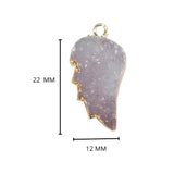 Gray druzy natural bezel charms pendants, 12X22mm leaf-shaped 24k gold electroplated women jewelry-making earrings, bracelets, necklaces, and DIY crafts.