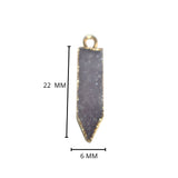 Gray druzy natural bezel charms pendants, 6X22mm spear-shaped 24k gold electroplated women jewelry-making earrings, bracelets, necklaces, and DIY crafts.
