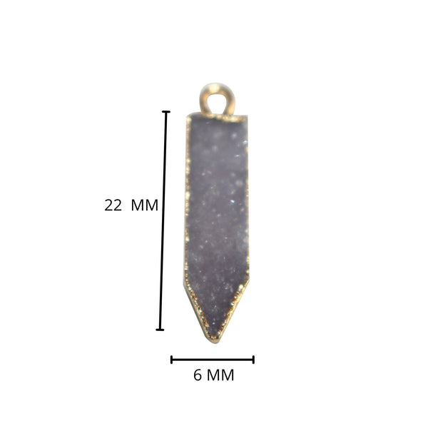 Gray druzy natural bezel charms pendants, 6X22mm spear-shaped 24k gold electroplated women jewelry-making earrings, bracelets, necklaces, and DIY crafts.