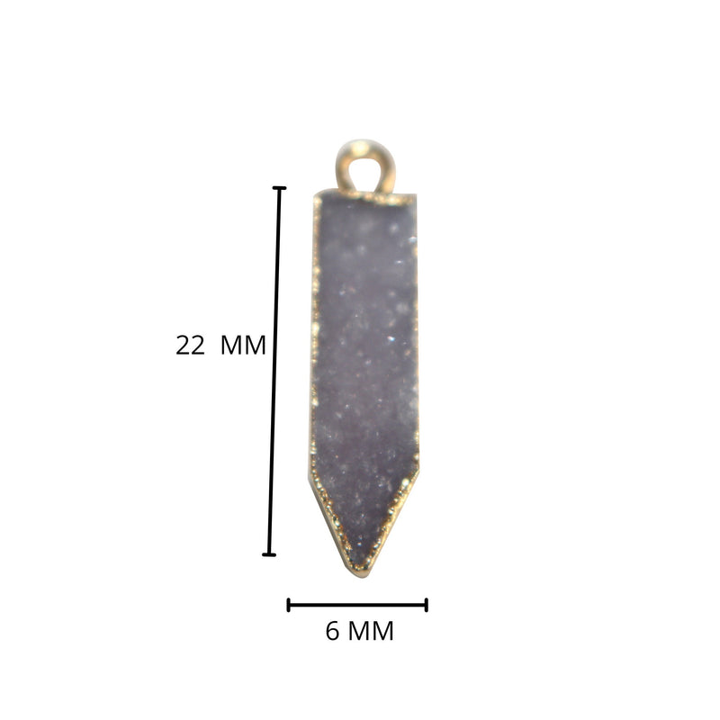 Gray druzy natural bezel charms pendants, 6X22mm spear-shaped 24k gold electroplated women jewelry-making earrings, bracelets, necklaces, and DIY crafts.