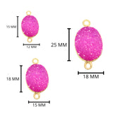 Pink Druzy Stone Necklace for Jewelry Making 18X25mm Oval Bezel Charms Pendants Connectors 24K Gold Plated Over 925 Sterling Silver