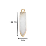 White Druzy Stone Necklace for Jewelry Making 6X22mm Spear Bezel Charms Pendants Connectors 24K Gold Plated Over 925 Sterling Silver