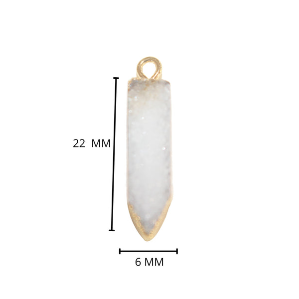 White Druzy Stone Necklace for Jewelry Making 6X22mm Spear Bezel Charms Pendants Connectors 24K Gold Plated Over 925 Sterling Silver