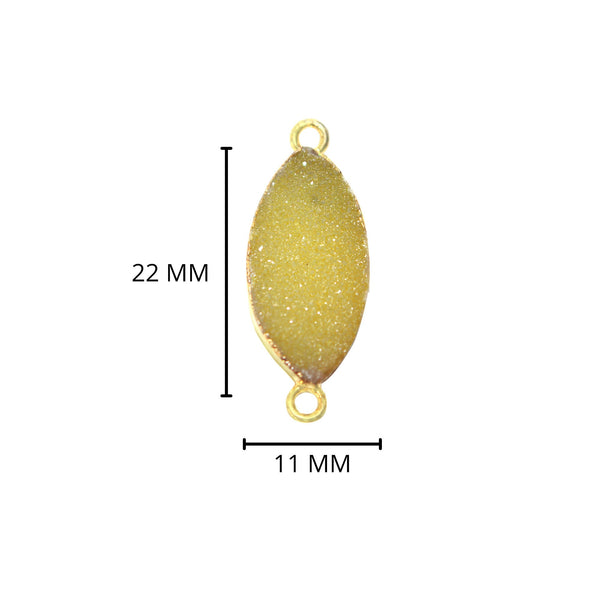 Yellow druzy natural bezel charms connectors, 11X22mm marquise-evil-eye-shaped 24k gold electroplated women jewelry-making earrings, bracelets, necklaces, and DIY crafts.