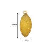 Yellow druzy natural bezel charms pendants, 11X22mm marquise-evil-eye-shaped 24k gold electroplated women jewelry-making earrings, bracelets, necklaces, and DIY crafts.