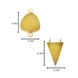 Yellow druzy natural bezel charms connectors, 15mm triangle-shaped24k gold electroplated women jewelry-making earrings, bracelets, necklaces, and DIY crafts.