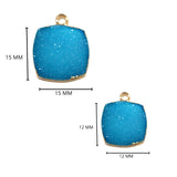 Blue druzy natural bezel charms pendants, 15mm square-shaped 24k gold electroplated women jewelry-making earrings, bracelets, necklaces, and DIY crafts.