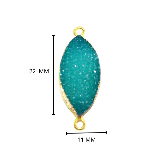 Green Druzy Stone Necklace for Jewelry Making 11X22mm Marquise/Evil Eye Bezel Charms Connectors 24K Gold Plated Over 925 Sterling Silver