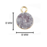 Gray druzy natural bezel charms pendants, 8mm coin-round-shaped 24k gold electroplated women jewelry-making earrings, bracelets, necklaces, and DIY crafts.
