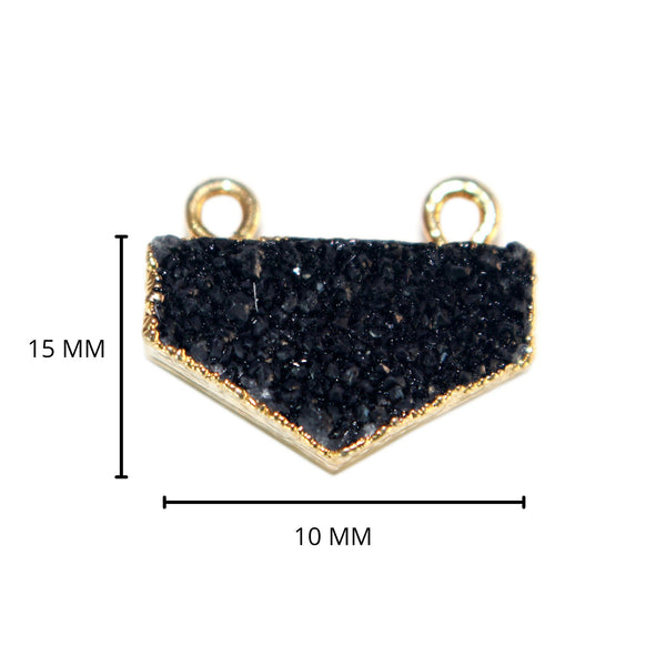 Black druzy natural bezel charms connectors, 10X15mm hexagon-shaped 24k gold electroplated women jewelry-making earrings, bracelets, necklaces, and DIY crafts.