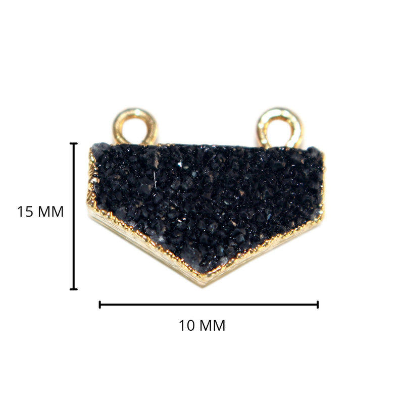 Black druzy natural bezel charms connectors, 10X15mm hexagon-shaped 24k gold electroplated women jewelry-making earrings, bracelets, necklaces, and DIY crafts.