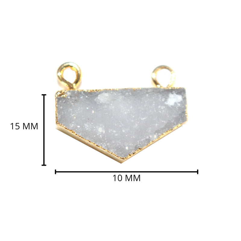 Gray druzy natural bezel charms connectors, 10X15mm hexagon-shaped 24k gold electroplated women jewelry-making earrings, bracelets, necklaces, and DIY crafts.