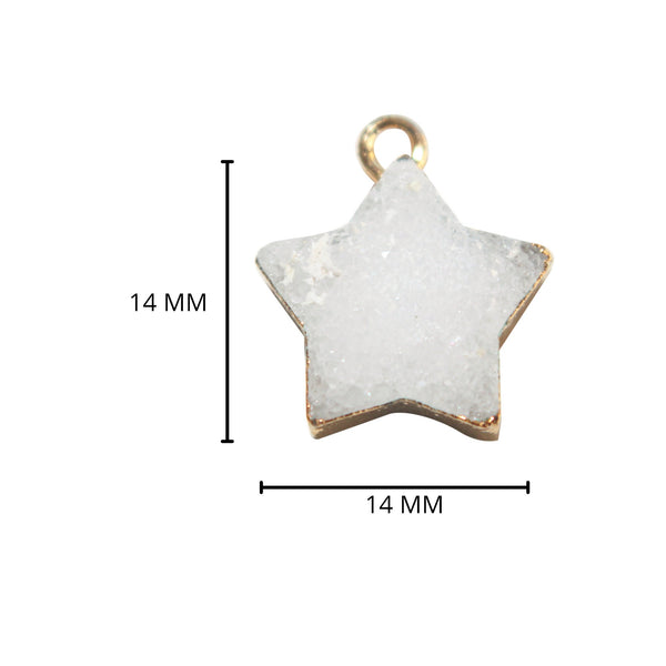 White druzy natural bezel charms connectors, 14mm star-shaped 24k gold electroplated women jewelry-making earrings, bracelets, necklaces, and DIY crafts.