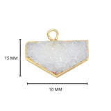 White druzy natural bezel charms pendants, 10X15mm half-hexagon-shaped 24k gold electroplated women jewelry-making earrings, bracelets, necklaces, and DIY crafts.