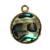 Abalone seashell coin shaped 13mm single bail loop bezel charms connectors pendants 24k gold plated natural gemstone.
