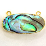 Gold Electroplated Abalone Shell Pendant, Oval Bezel Charm