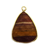Brown Jasper Stone Necklace for Jewelry Making 15X20mm Triangle Bezel Charms Pendants Connectors 24K Gold Plated Over 925 Sterling Silver