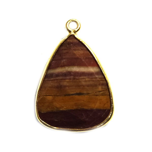 Brown Jasper Stone Necklace for Jewelry Making 15X20mm Triangle Bezel Charms Pendants Connectors 24K Gold Plated Over 925 Sterling Silver