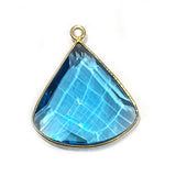 Blue Topaz Stone Necklace for Jewelry Making 20X20mm Bell Bezel Charms Pendants Connectors 24K Gold Plated Over 925 Sterling Silver
