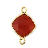 Carnelian Cushion/Diamond Pendant - Boho Chic Gemstone Necklace with 24kt Gold Elegance