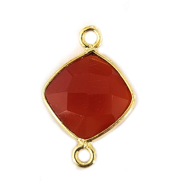 Carnelian Cushion/Diamond Pendant - Boho Chic Gemstone Necklace with 24kt Gold Elegance