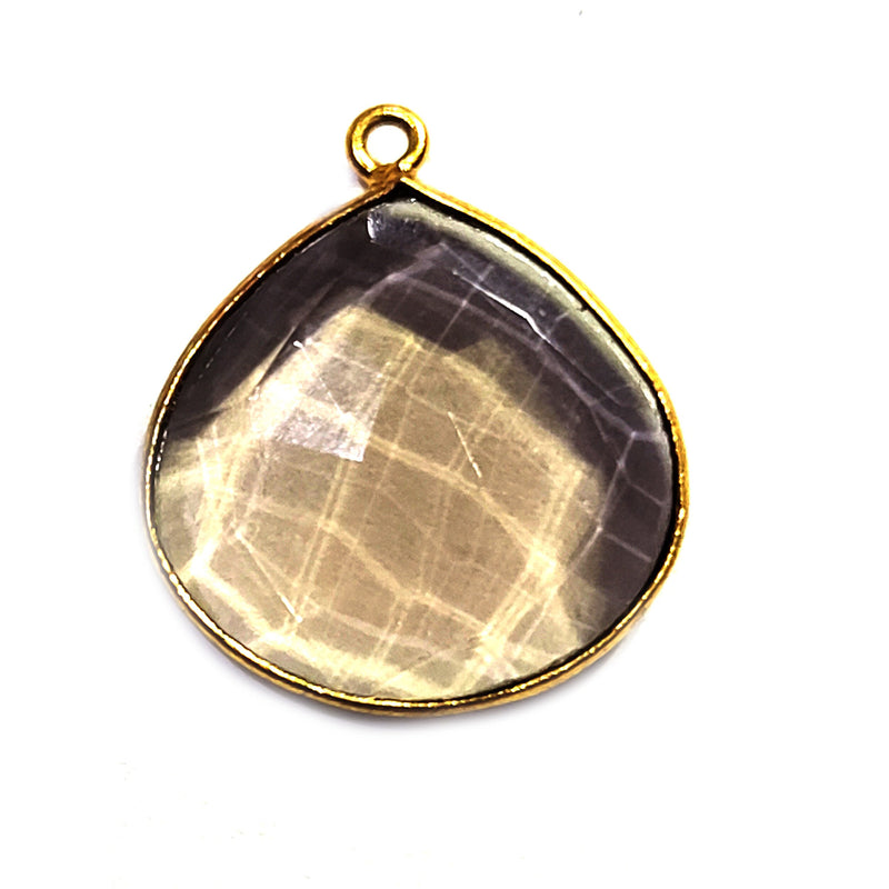 Somky Quartz Stone Necklace for Jewelry Making 20mm Heart Bezel Charms Pendants Connectors 24K Gold Plated Over 925 Sterling Silver