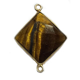 Tiger Eye Stone Necklace for Jewelry Making 18mm Cushion/Diamond Bezel Charms Pendants Connectors 24K Gold Plated Over 925 Sterling Silver