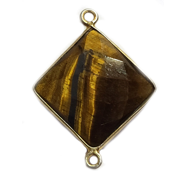 Tiger Eye Stone Necklace for Jewelry Making 18mm Cushion/Diamond Bezel Charms Pendants Connectors 24K Gold Plated Over 925 Sterling Silver