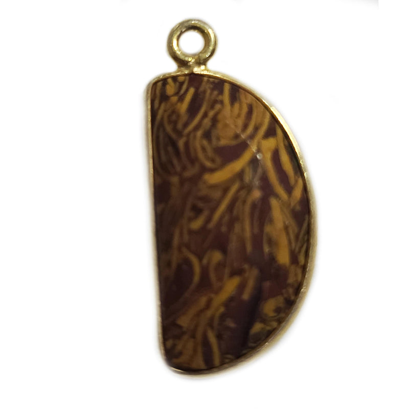 Wood Jasper Stone Necklace for Jewelry Making 9X18mm Moon/Crescent Bezel Charms Pendants Connectors 24K Gold Plated Over 925 Sterling Silver