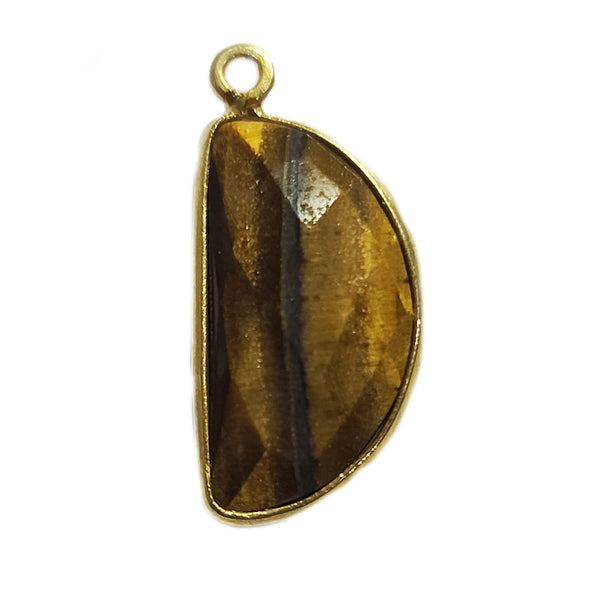 Tiger Eye Stone Necklace for Jewelry Making 9X18mm Moon/Crescent Bezel Charms Pendants Connectors 24K Gold Plated Over 925 Sterling Silver