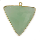 Green Chalcedony Triangle Pendant, 24K Gold Plated Sterling Silver Bezel (25X25mm)