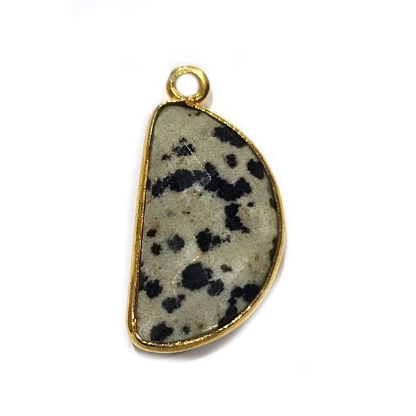 Dalmatian Jasper Moon/Crescent Pendant - Boho Chic Gemstone Necklace with 24kt Gold Elegance