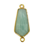 Amazonite natural gemstone bezel charms, 15X20mm tie-spear-arrowhead-shaped bezel connectors, women jewelry-making earrings, bracelets, necklace pendants, and DIY craft supplies. 24k gold plated over 925 sterling silver bezel charms connectors.