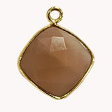 Peach Moonstone Stone Necklace for Jewelry Making 10mm 12mm Cushion/Diamond Bezel Charms Pendants 24K Gold Plated Over 925 Sterling Silver