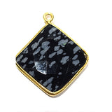 Obsidian Snowflake Stone Necklace for Jewelry Making 18mm Cushion/Diamond Bezel Charms Pendants 24K Gold Plated Over 925 Sterling Silver