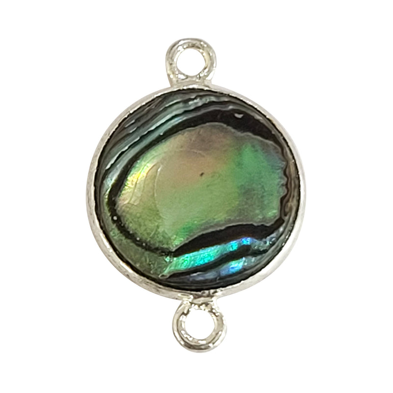 Abalone natural gemstone bezel charms, 8mm coin-round-shaped bezel connectors, women jewelry-making earrings, bracelets, necklace pendants, and DIY craft supplies. 925 sterling silver bezel charms double bail birthstone chakra.