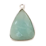 Amazonite natural gemstone bezel charms, 15X20mm triangle-shaped bezel connectors, women jewelry-making earrings, bracelets, necklace pendants, and DIY craft supplies. 925 sterling silver bezel charms connectors.