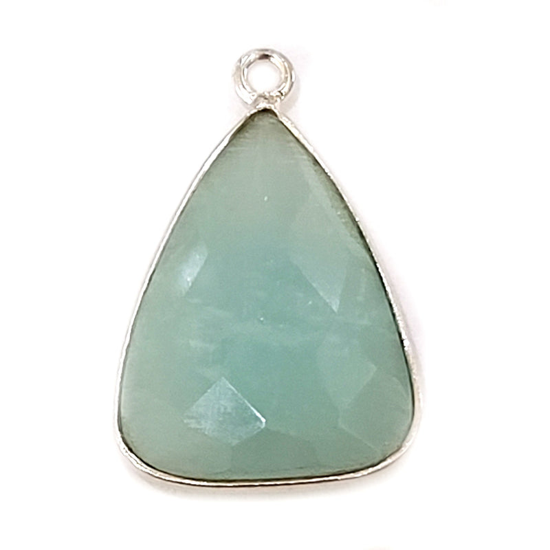 Amazonite natural gemstone bezel charms, 15X20mm triangle-shaped bezel connectors, women jewelry-making earrings, bracelets, necklace pendants, and DIY craft supplies. 925 sterling silver bezel charms connectors.