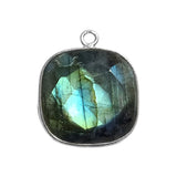 Labradorite Cushion/Diamond Pendant - Boho Chic Gemstone Necklace with 925 Sterling Silver Elegance
