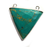 Turquoise Blue Stone Necklace for Jewelry Making 25X25mm Triangle Bezel Charms Pendants Connectors 24K Gold Plated Over 925 Sterling Silver