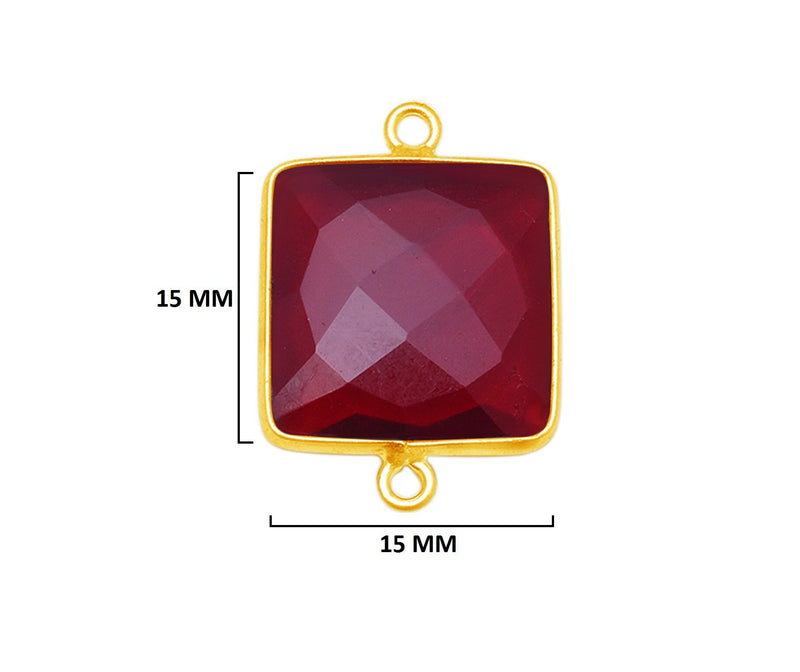 Garnet Square Pendant - Boho Chic Gemstone Necklace with 24kt Gold Elegance