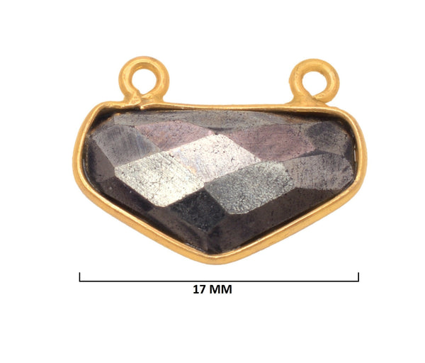 Pyrite Stone Necklace for Jewelry Making - 17mm Chevron Bezel Charms Pendants 24K Gold Plated Over 925 Sterling Silver Chakra DIY