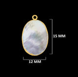 Gold Electroplated Mother of Pearl Charm, Oval Bezel Pendant