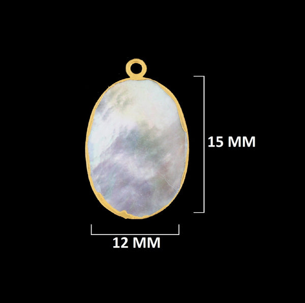 Gold Electroplated Mother of Pearl Charm, Oval Bezel Pendant