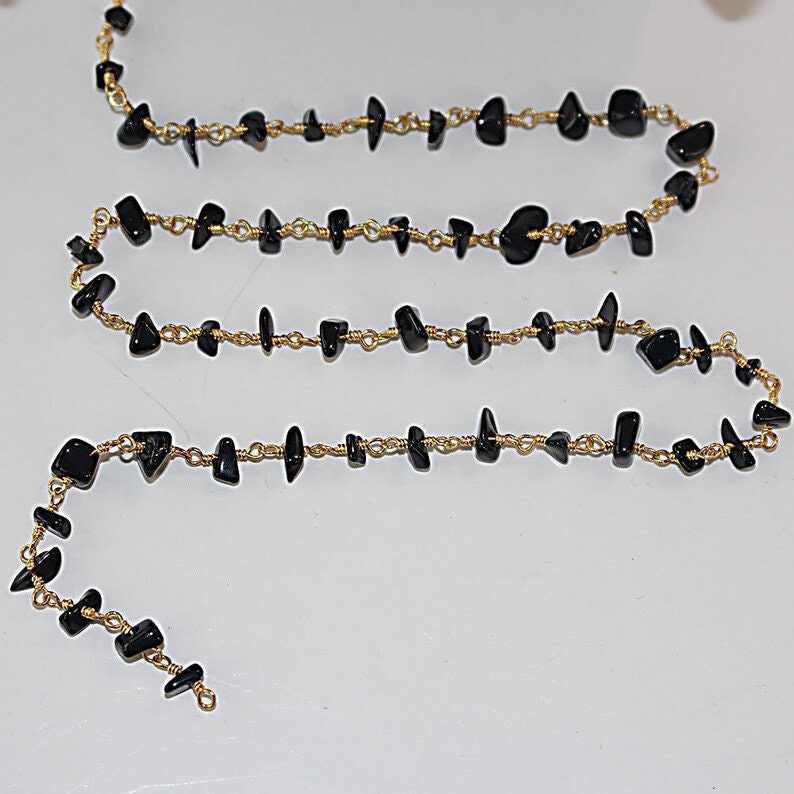 Black Agate Chips Rosary Chain Jewelry