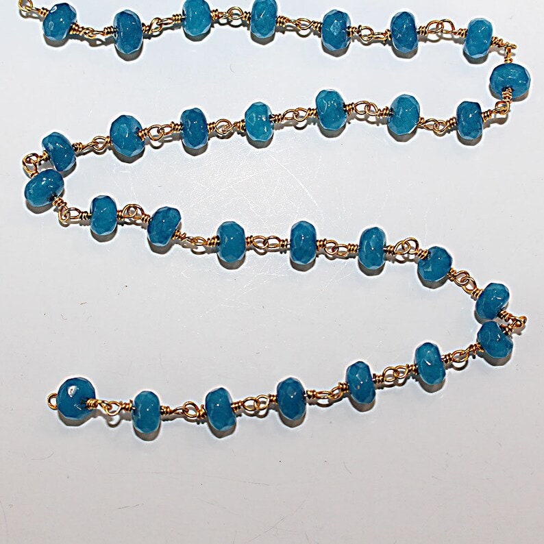 dark blue jade semi-precious gemstone beads black oxidized antique rosary chain for a necklace, earrings, anklet, and bracelet making.