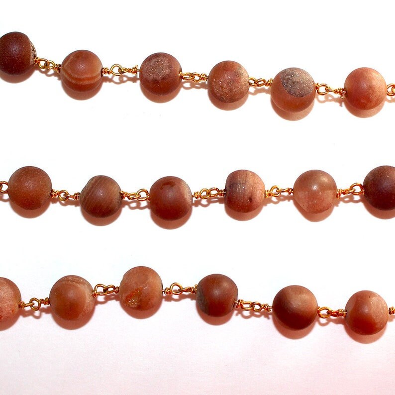 light brown druzy semi-precious gemstone beads black oxidized antique rosary chain for a necklace, earrings, anklet, and bracelet making.