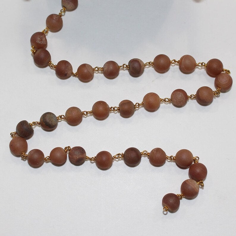 dark brown druzy semi-precious gemstone beads black oxidized antique rosary chain for a necklace, earrings, anklet, and bracelet making.