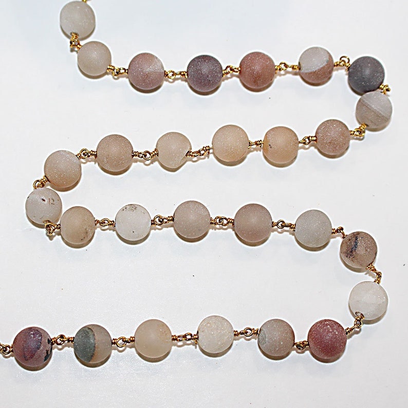 light brown druzy shaded semi-precious gemstone beads black oxidized antique rosary chain for a necklace, earrings, anklet, and bracelet making.
